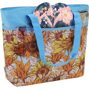 Women's Blue Sun Flower Large Lightweight Zipper Travel Totes Separation Bags